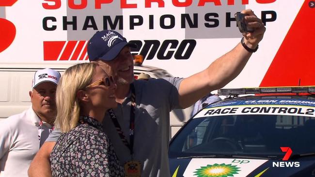 King Charles’ niece Zara Tindall and husband Mike making an appearance trackside in a hot lap around the streets of Adelaide. Picture 7 News