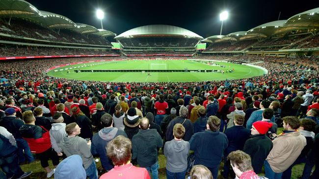 More than 53,000 fans watched Liverpool against Adelaide United at Adelaide Oval in 2015. Pic Mark Brake