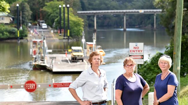 Concerned Lower Portland residents Wendy Humphrey, Janet Kousal & Jo Arblaster near the river ferry at Lower Portland on Tuesday, April 16. Local residents would be impacted by the closure of the Lower Portland Ferry. PIcture: AAP IMAGE / Troy Snook