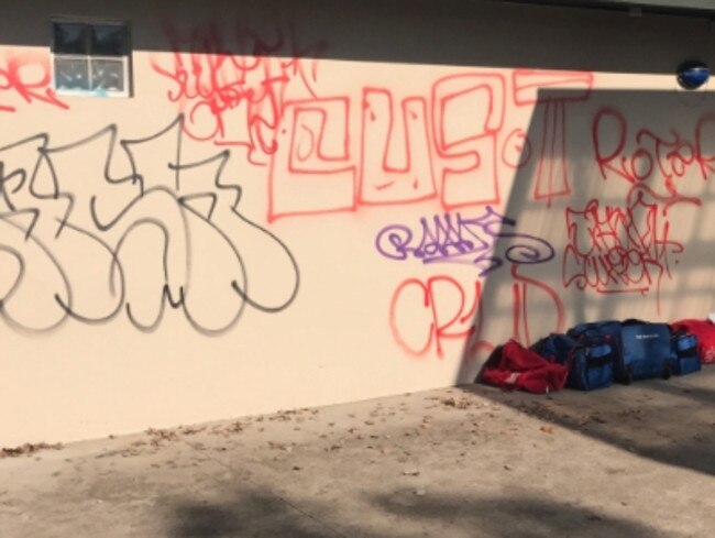 Almost every surface at JL Murphy Reserve was tagged in a graffiti spree at the Port Melbourne sports ground earlier this year. Picture: Supplied