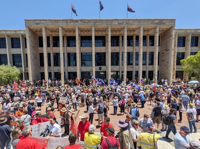 Protest underway at Parliament House, Perth Pic Toby Hussey WA Twitter