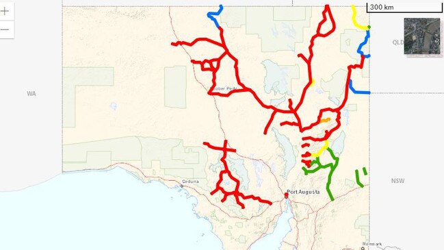 South Australian outback roads temporary closures, restrictions and warnings after historic floods. Source: Department of Infrastructure and Transport