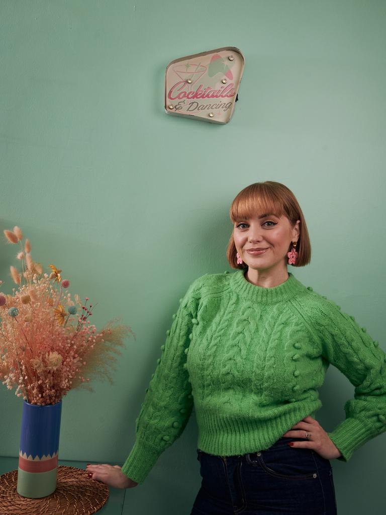 Performer Francine Cain in her Melbourne home. Picture: Eugene Hyland