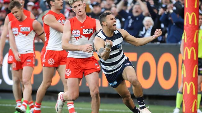 Parfitt kicking a goal after coming on as the sub in the grand final. Picture: David Caird