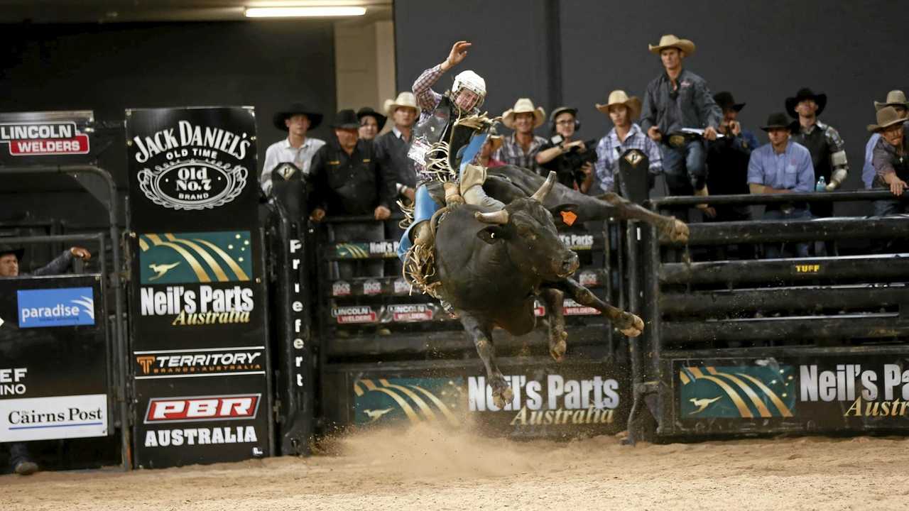 Clermont rookie PBR star Aaron Kleier competing in Cairns. Picture: Double Dee