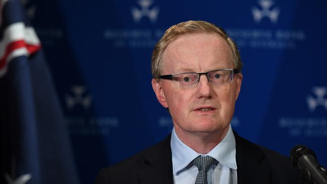 Reserve Bank of Australia Governor Philip Lowe after rates were cut to a record low of 0.25pc. Picture: AAP Image/Joel Carrett.