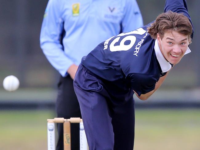 Geelong v Casey-South Melbourne. Geelong bowler J Garner.  Picture: Mike Dugdale