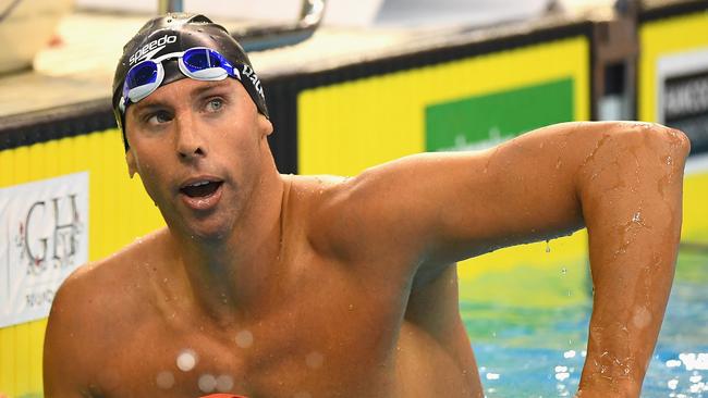 ADELAIDE, AUSTRALIA - APRIL 08:  Grant Hackett of Australia catches his breath after competing in the Men's 200 Metre Freestyle during day two of the 2016 Australian Swimming Championships at the South Australia Aquatic Centre on April 8, 2016 in Adelaide, Australia.  (Photo by Quinn Rooney/Getty Images)