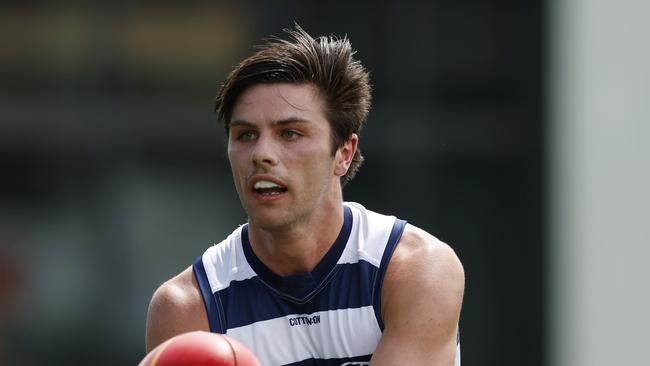 MELBOURNE , AUSTRALIA. February 22 , 2024. AFL. Carlton vs Geelong at Princes Park. Oliver Henry of the Cats . Pic: Michael Klein