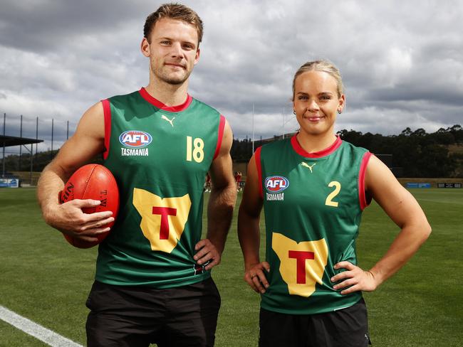 Mitch Brouwer and Sarah Skinner who will play for Tasmania.  Preview to Tasmania V Norwood men's and women's games at Kingston.  Picture: Nikki Davis-Jones