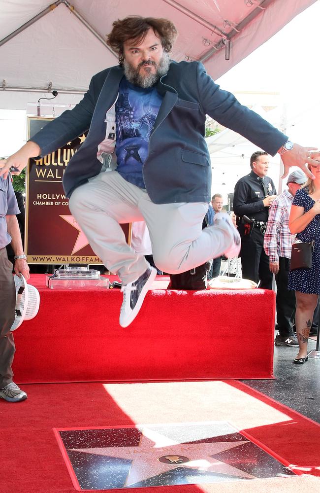 Black jumps over his star on the Hollywood Walk of Fame on September 18 — Black’s family, as well as colleagues including Tim Robbins, Mike White and Richard Linklater were there for the ceremony. Picture: David Livingston/Getty Images