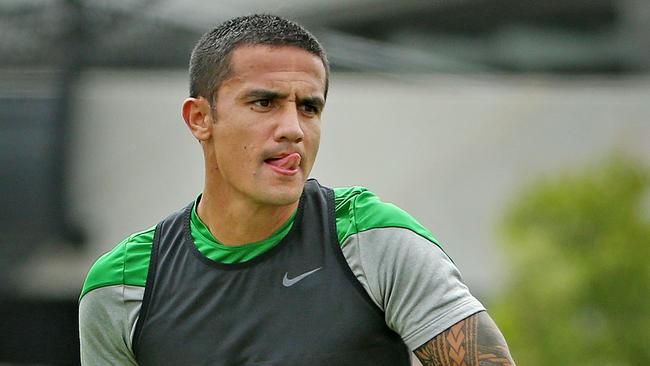 Socceroos train ahead of their Asian Cup opener at Olympic Park, Tim Cahill trains. Melbourne. 4th January 2015. Picture: Colleen Petch.