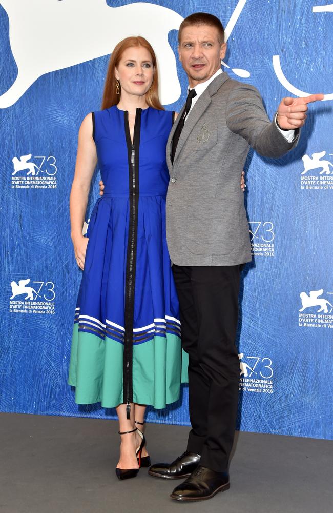 Actors Jeremy Renner and Amy Adams attend a photocall for ‘Arrival’ during the 73rd Venice Film Festival at Palazzo del Casino on September 1, 2016 in Venice, Italy. Picture: Getty