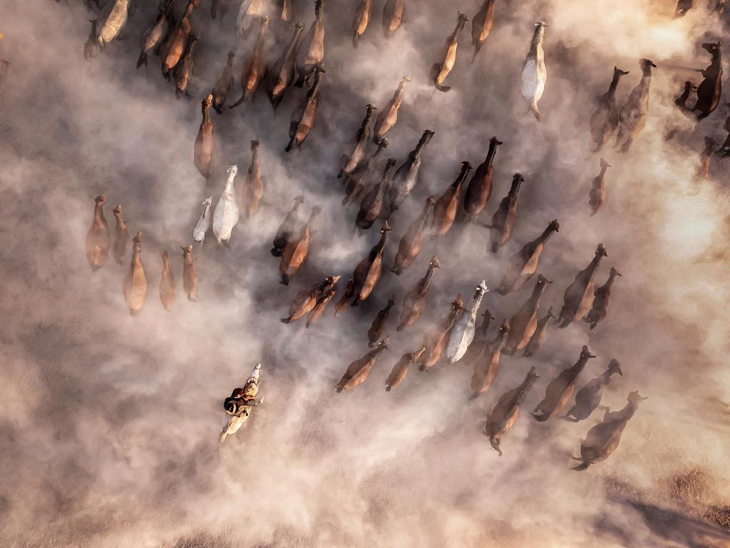 Horses gallop along dusty plains, giving the illusion they are running on clouds. Picture: F.Dilek Yurdakul