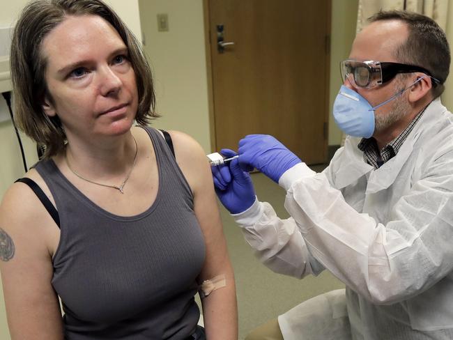 A woman takes part in the Moderna vaccine trial in the US. Picture: AP