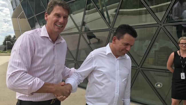 Cory Bernardi and Nick Xenophon in an unexpected at SAHMRI.