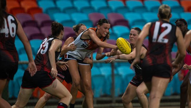 Cassie McWilliam as the NTFL Buffaloes' women side beat the Essendon Bombers. Picture: Pema Tamang Pakhrin