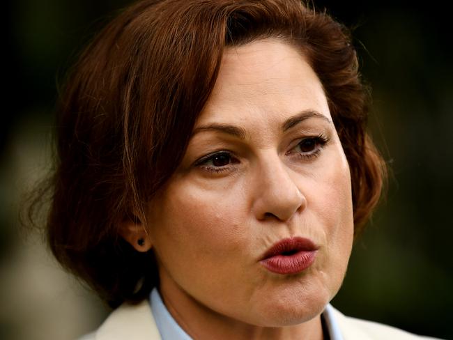 Queensland Deputy Premier and Treasurer Jackie Trad is seen during a press conference at Parliament House in Brisbane, Tuesday, April 28, 2020. (AAP Image/Dan Peled) NO ARCHIVING