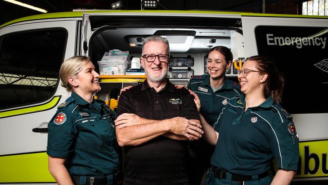 Warren Benson with medical officer Claire Bertenshaw, advanced care paramedic Tamara Tindall and critical care paramedic Lara Curruthers. Picture: Zak Simmonds