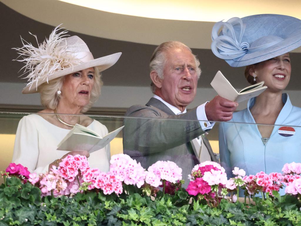 Queen Camilla, King Charles an dLady Gabriella Kingston at Royal Ascot (Photo by HENRY NICHOLLS / AFP)