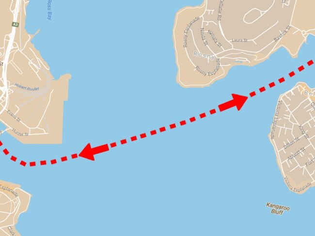 Map of a proposed plan to run a ferry service from Bellerive to Hobart. Picture: SUPPLIED