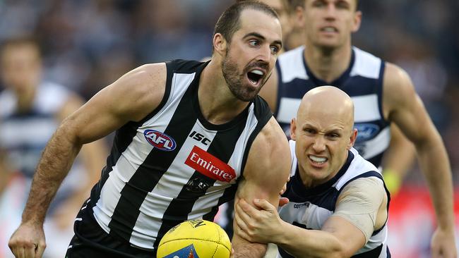 Steele Sidebottom and Gary Ablett will headline a clash of the superstar midfields in Round 1. Picture: Michael Klein