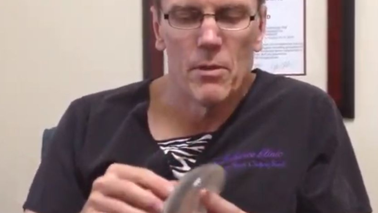 Dr Les Blackstock in a YouTube video talking about breast implants. Picture: YouTube