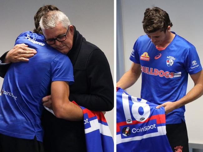 Former Test cricketer Simon O'Donnell and son James O'Donnell. Photo: Western Bulldogs