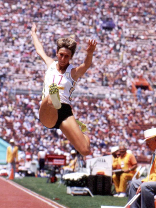 Nunn competing in long jump during the 1984 Olympic Games.