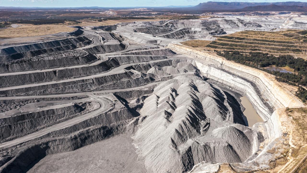 Aerial view of Bulga Coal mine, located near Broke NSW Australia