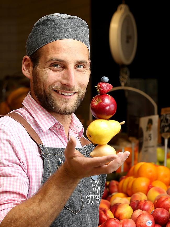 Hill Street West Hobart employee Loic Feral with fruit and vegetables containing flavonoids. Picture: SAM ROSEWARNE