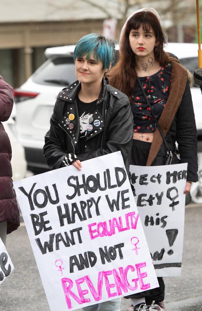 Bella and Evie turn out for the rally in Ballarat. Picture: Tony Gough