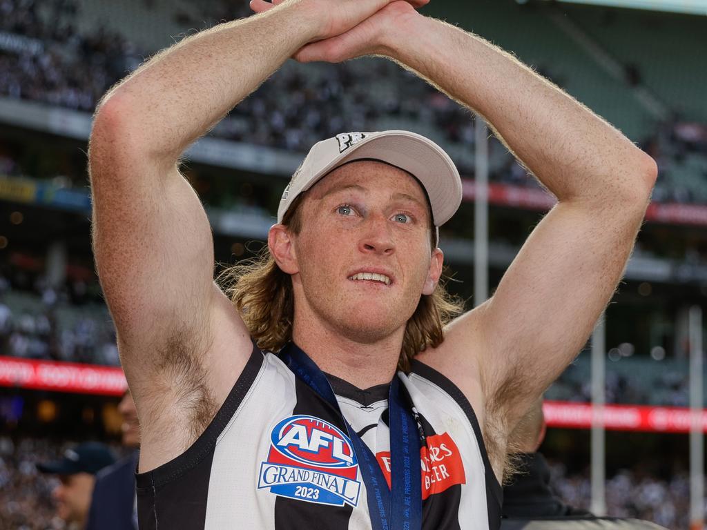 MELBOURNE, AUSTRALIA - SEPTEMBER 30: Nathan Murphy of the Magpies celebrates after the 2023 AFL Grand Final match between the Collingwood Magpies and the Brisbane Lions at the Melbourne Cricket Ground on September 30, 2023 in Melbourne, Australia. (Photo by Russell Freeman/AFL Photos via Getty Images)