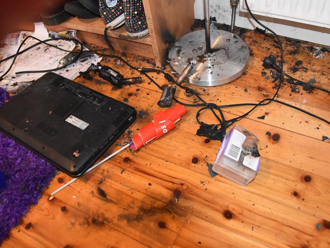 A supplied image taken by MFB Fire Investigators at today’s exploding laptop incident at Canterbury. Source: MFB