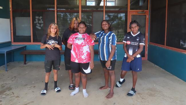 Kymani, Rekina, Tameeka, Jenna and Shelaya at Yipirinya School in Alice Springs. Picture: Annabel Bowles