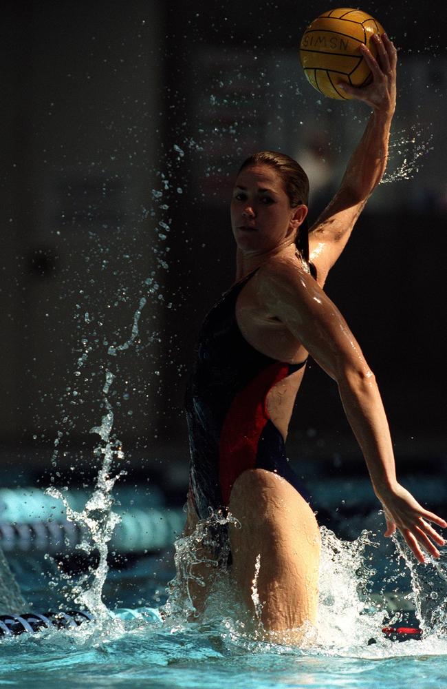 Debbie Watson playing water polo at Sydney Aquatic Centre when she was younger.