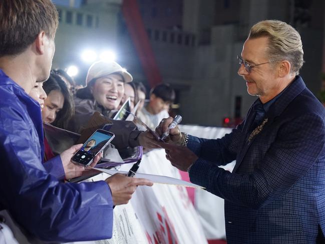 Simon Pegg signs autographs during the Japan Premiere Red Carpet in support of Mission: Impossible – The Final Reckoning at the Tokyo Metropolitan Government Building this week. Picture: Christopher Jue/Getty Images for Paramount