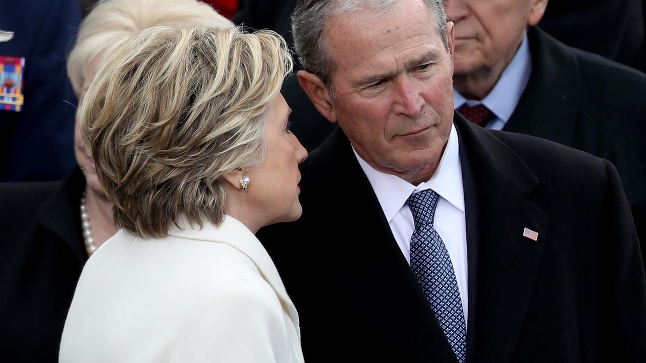 Hillary Clinton and George W. Bush at Mr Trump’s inauguration. Picture: Joe Raedl/Getty Images/AFP