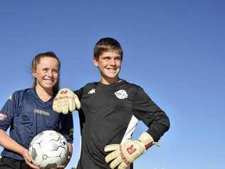 SPORTY SIBLINGS: Layla and Flynn Proctor will feature at the School Sport Australia Championships (Football) from September 16-21 in Sydney. Layla will line-up as referee while Flynn will be in goal for Queensland. Picture: Bev Lacey