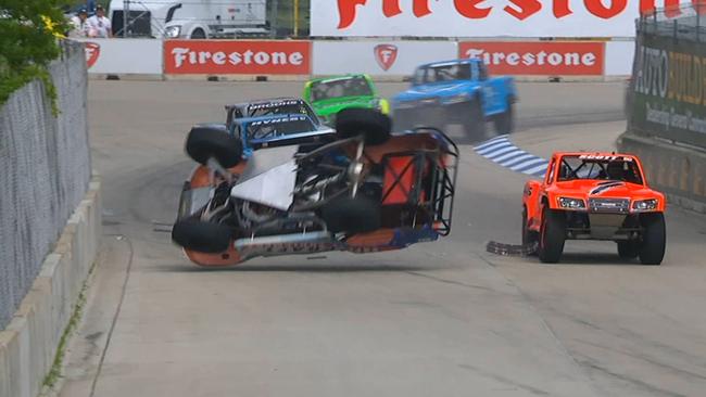 Footage of Gold Coast stunt driver Matt Mingay's Stadium Super Trucks near-fatal crash at Michigan in June 2016. He lived to tell the tale after temporarily dying on track...and now a documentary about his comeback is nearly done by Defy Productions. Picture: Defy Productions