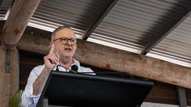 Anthony Albanese speaks during Garma Festival at Gulkula, northeast Arnhem Land.