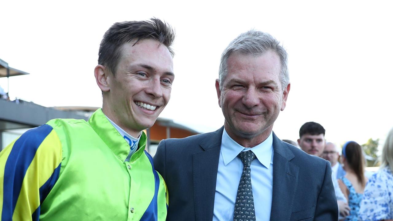 Trainer Kris Lees and jockey Dylan Gibbons combine with well-bred filly Flame Of Hestia who can land her maiden win at Taree. Picture: Getty Images