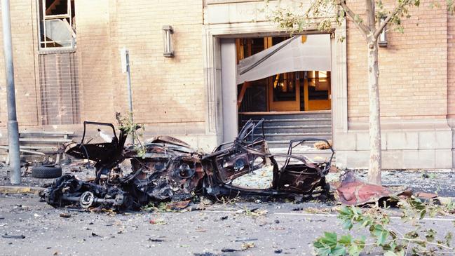 The scene of the Russell Street Bombing.