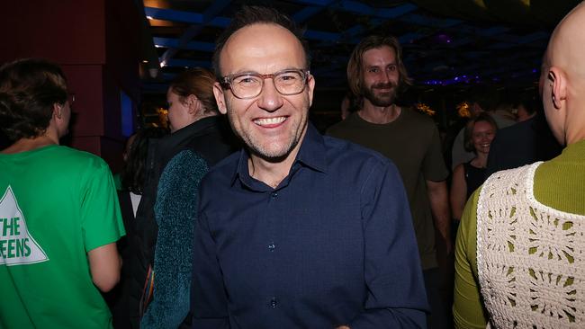Greens leader Adam Bandt may be all smile son election night but his party will likely lose MPs. Picture: NewsWire/Ian Currie