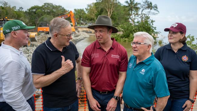 Queensland Premier Steven Miles and Emergency Services Minister Murray Watt joined the visit. Picture: Emily Baker/NCA NewsWire.