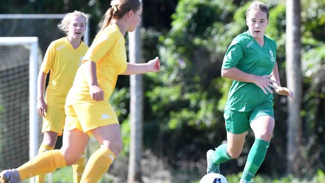 Football Queensland Community Cup carnival, Maroochydore. U13-14 girls, Sunshine Coast V Darling Downs. Picture: Patrick Woods.