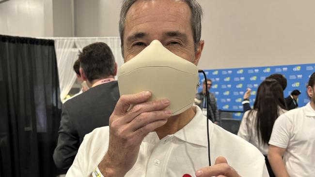 Skated noise cancelling mask at CES. Picture: Benedict Brook.