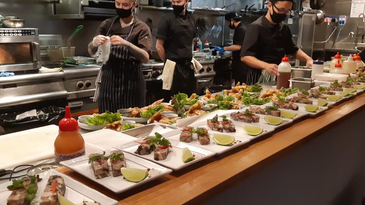 Chefs hard at work in the open kitchen. Picture: Chris Yamine