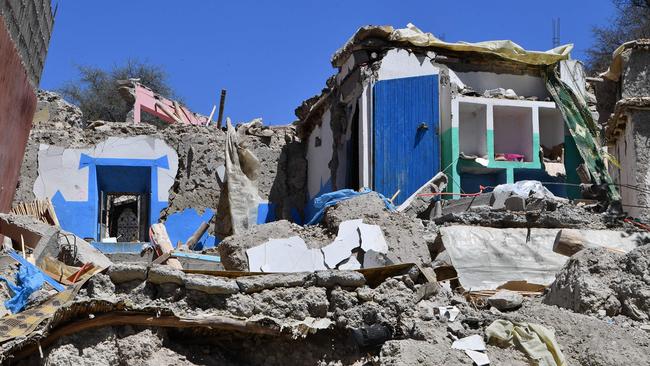 A destroyed home is exposed in Imoulas village of the Taroudant province, one of the most devastated in quake-hit Morocco. Picture: AFP