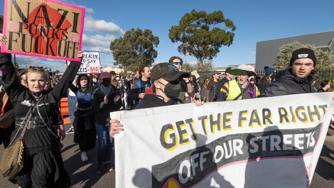 Protesters rallied after word the National Socialist Network had organised a ‘white power lifting’ recruitment event at the Sunshine West facility last July. Picture: Tony Gough